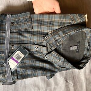 Van Heusen Blue and Brown Plaid Shirt